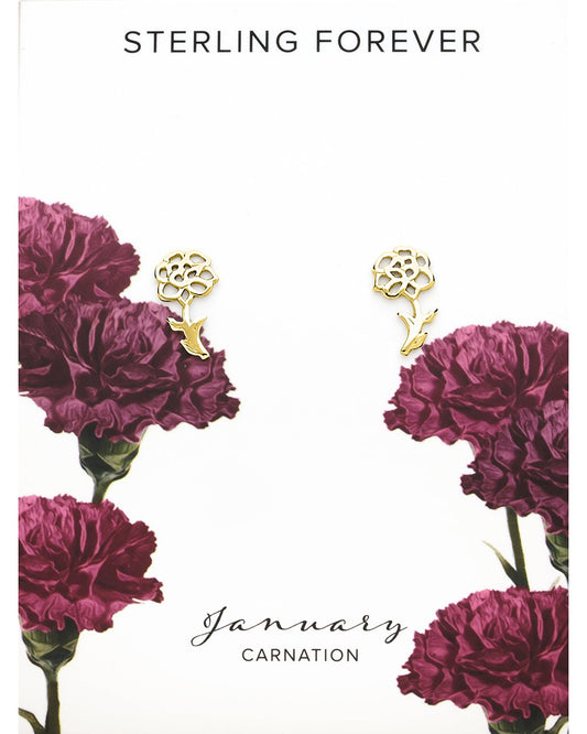 Sterling Silver Birth Flower Studs Earring Sterling Forever Gold January / Carnation 