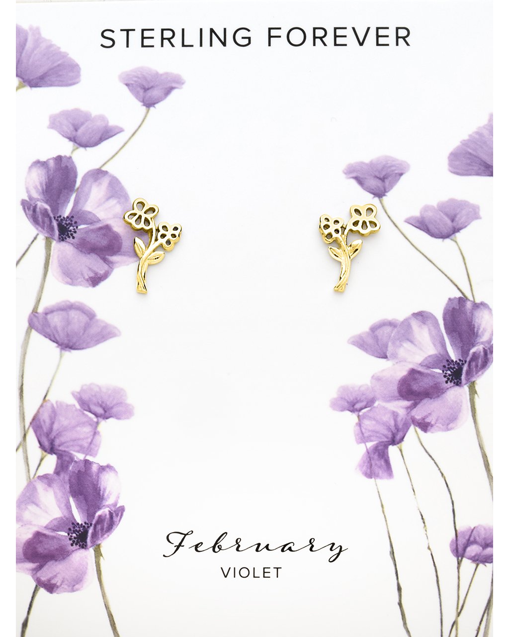 Sterling Silver Birth Flower Studs Earring Sterling Forever Gold February / Violet 