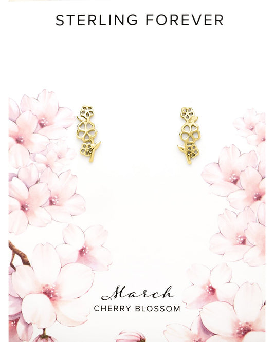 Sterling Silver Birth Flower Studs Earring Sterling Forever Gold March / Cherry Blossom 