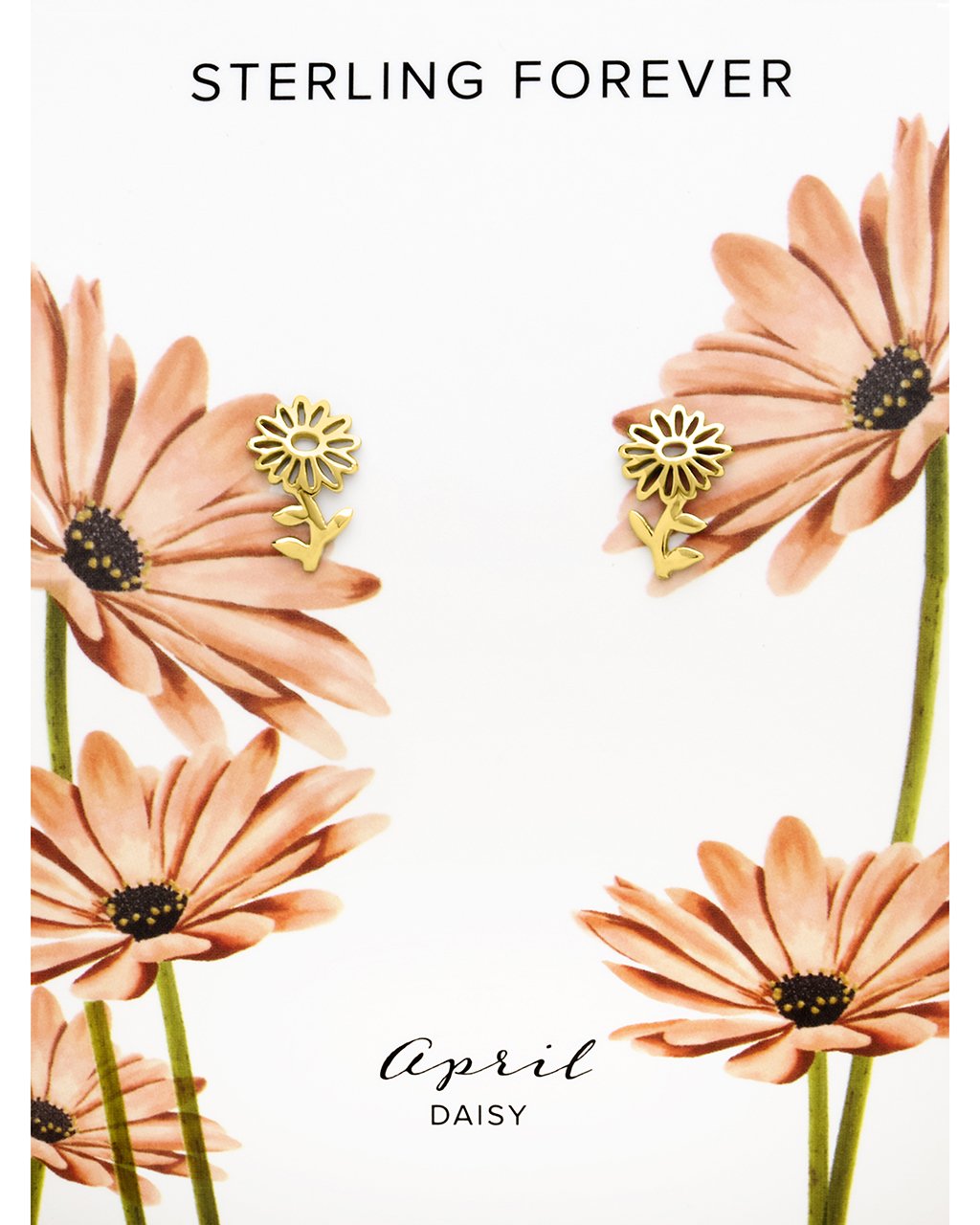 Sterling Silver Birth Flower Studs Earring Sterling Forever Gold April / Daisy 