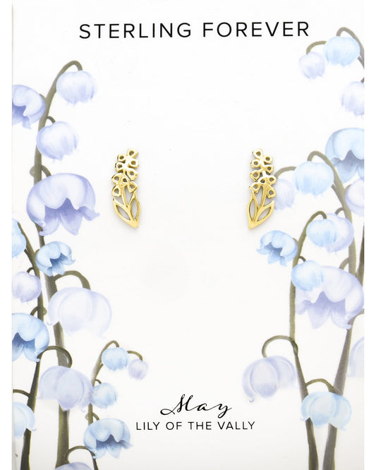 Sterling Silver Birth Flower Studs Earring Sterling Forever Gold May / Lily of the Valley 