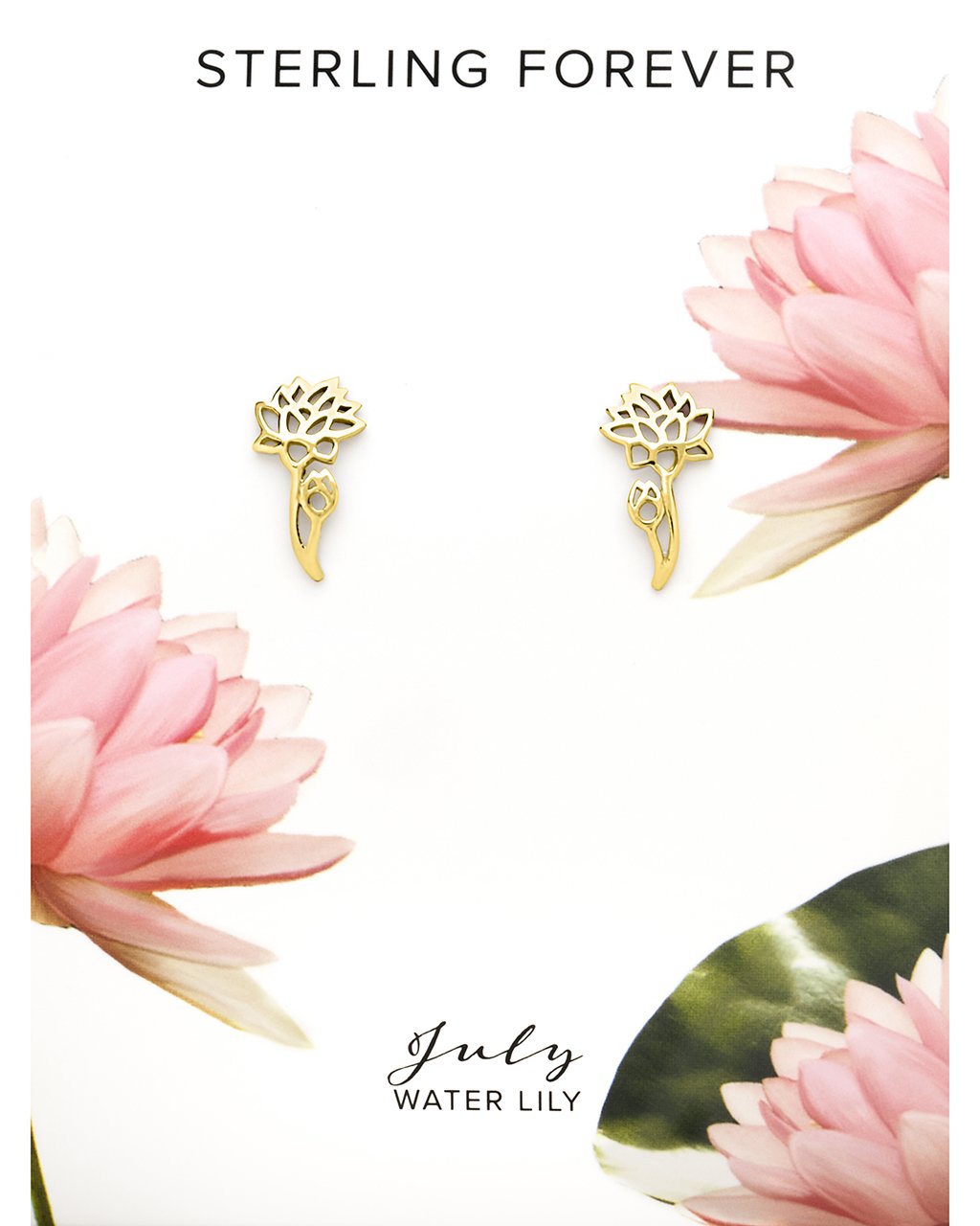 Sterling Silver Birth Flower Studs Earring Sterling Forever Gold July / Water Lily 
