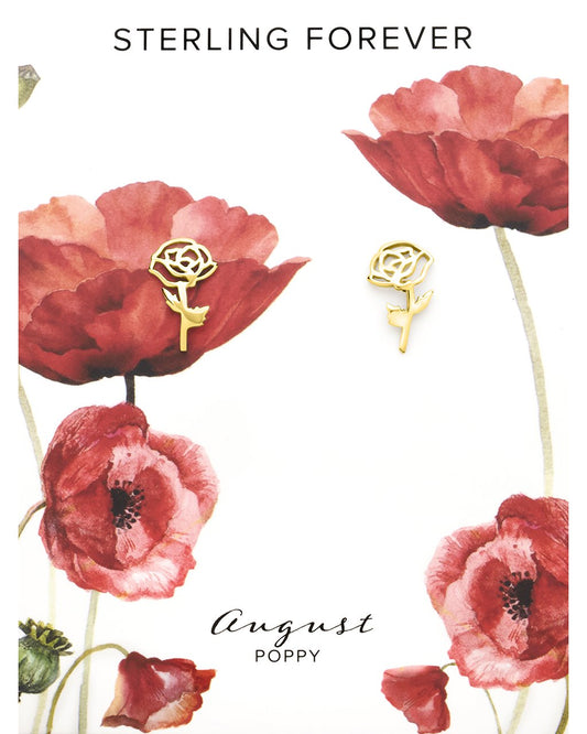 Sterling Silver Birth Flower Studs Earring Sterling Forever Gold August / Poppy 