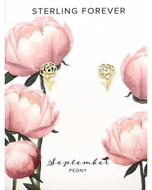 Sterling Silver Birth Flower Studs Earring Sterling Forever Gold September / Peony 