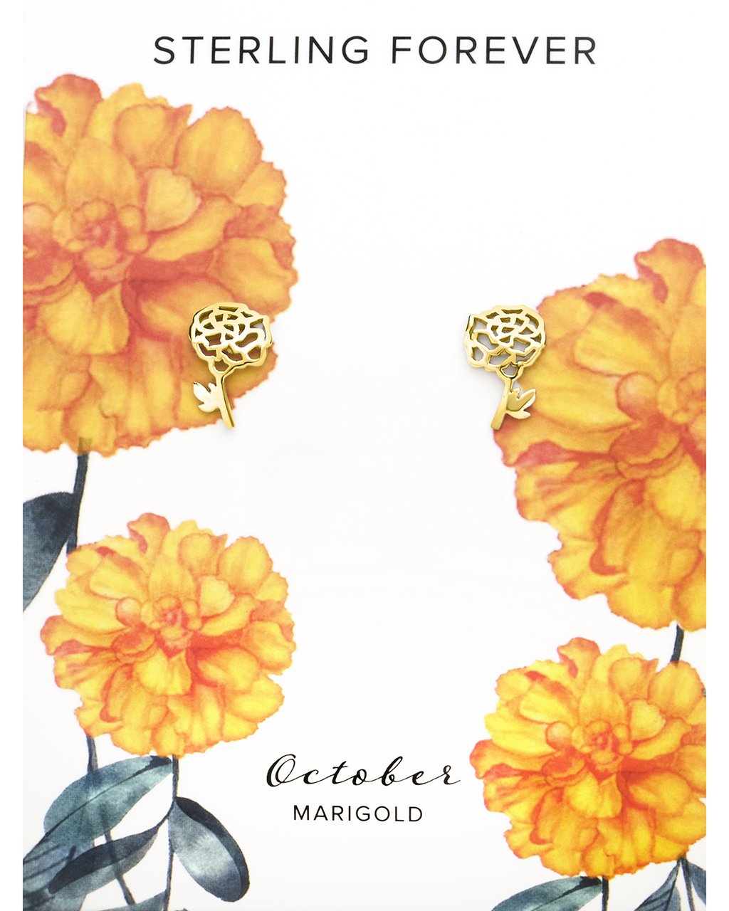 Sterling Silver Birth Flower Studs Earring Sterling Forever Gold October / Marigold 