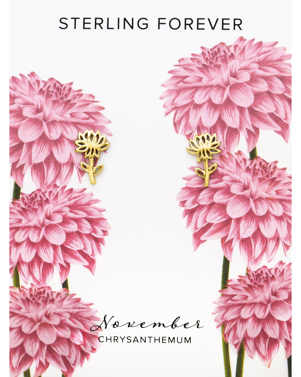 Sterling Silver Birth Flower Studs Earring Sterling Forever Gold November / Chrysanthemum 