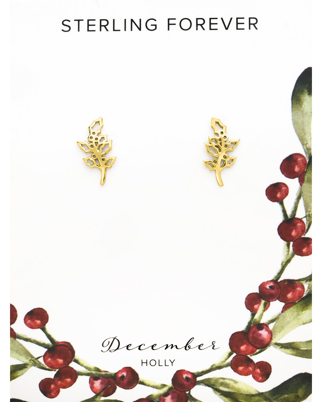 Sterling Silver Birth Flower Studs Earring Sterling Forever Gold December / Holly 