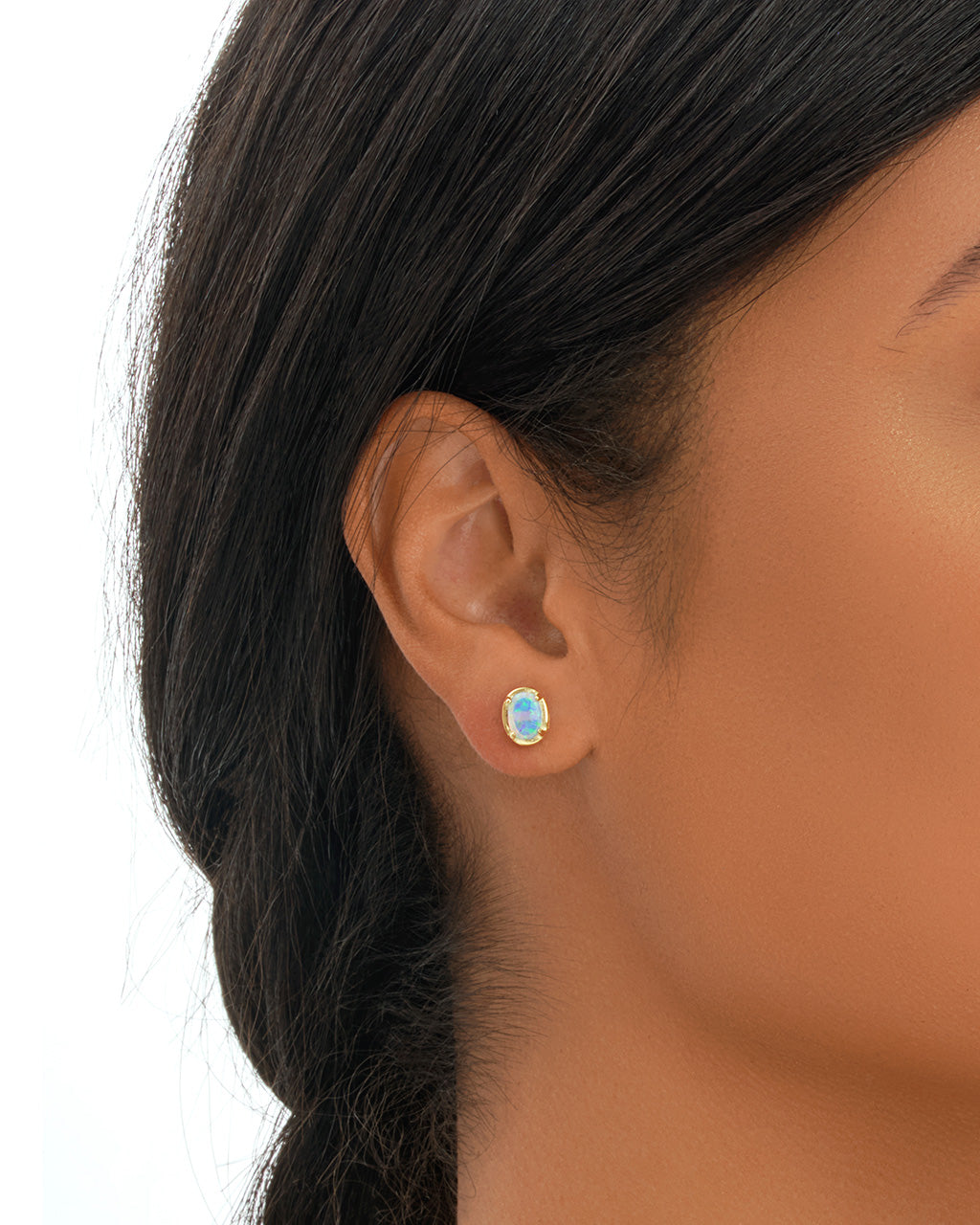 Sterling Silver Blue Opal Oval Studs Earring Sterling Forever 