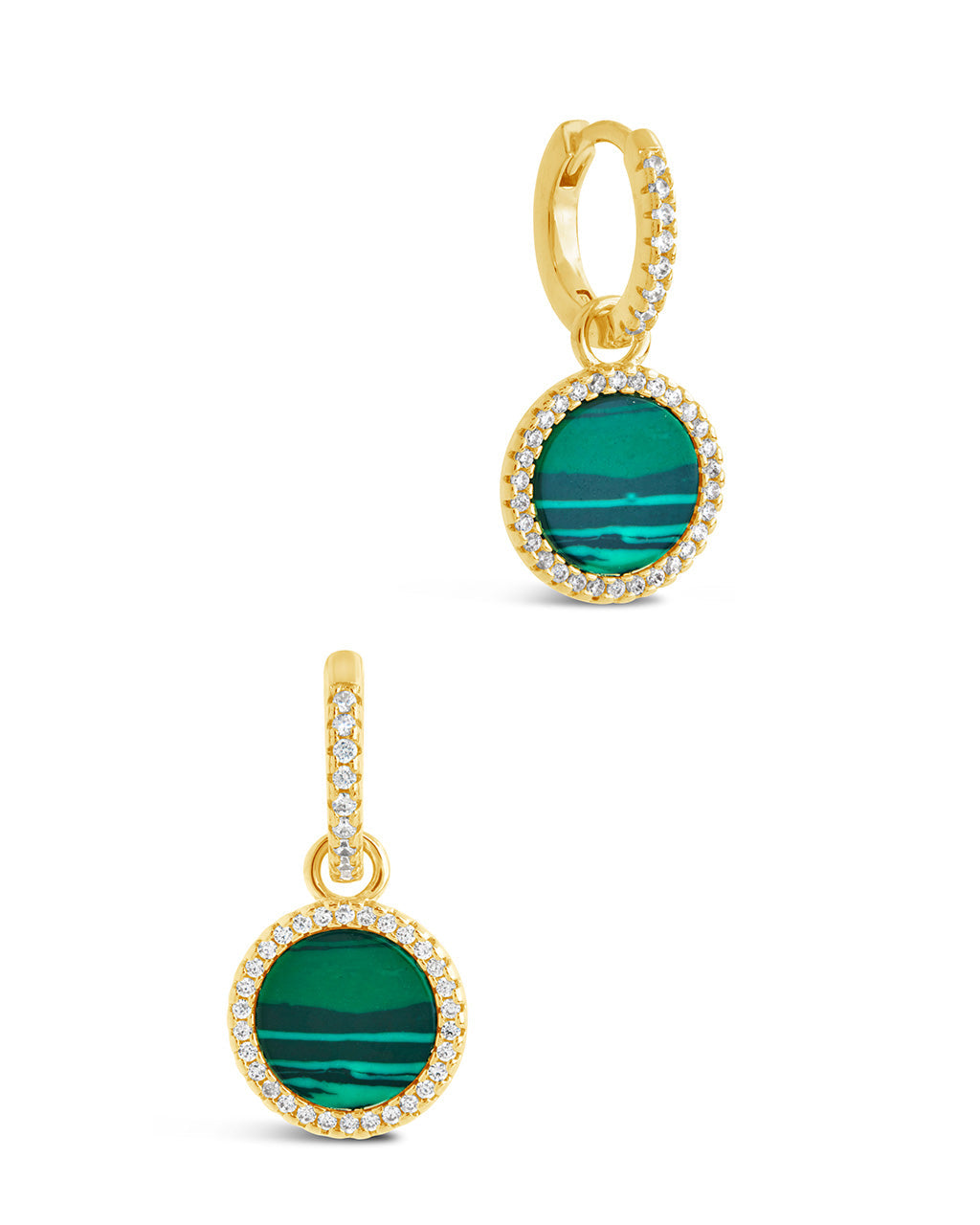 Malachite Disc Drop Micro Hoops Earring Sterling Forever Gold 