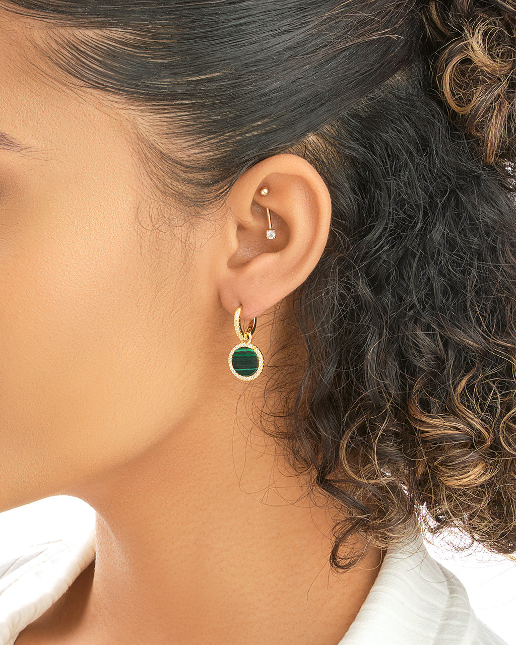 Malachite Disc Drop Micro Hoops Earring Sterling Forever 