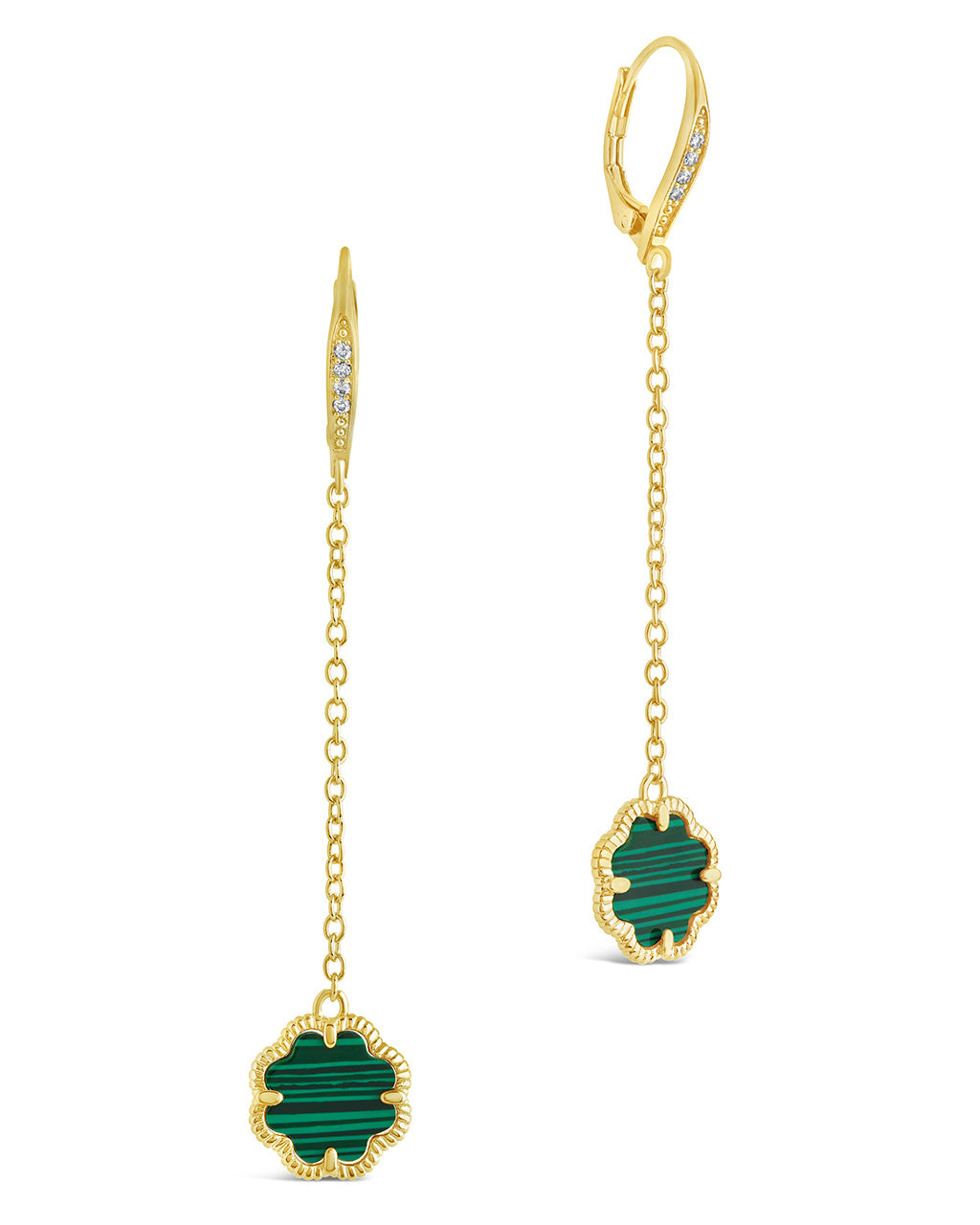 Rose Clover Long Drop Earrings Earring Sterling Forever Gold Malachite 