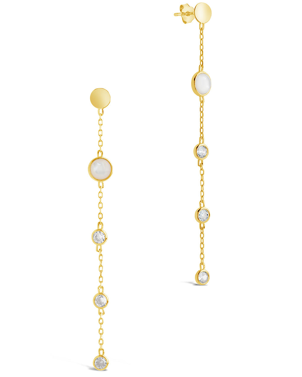 Sterling Silver CZ & Gemstone Drop Earrings Earring Sterling Forever Gold Moonstone 