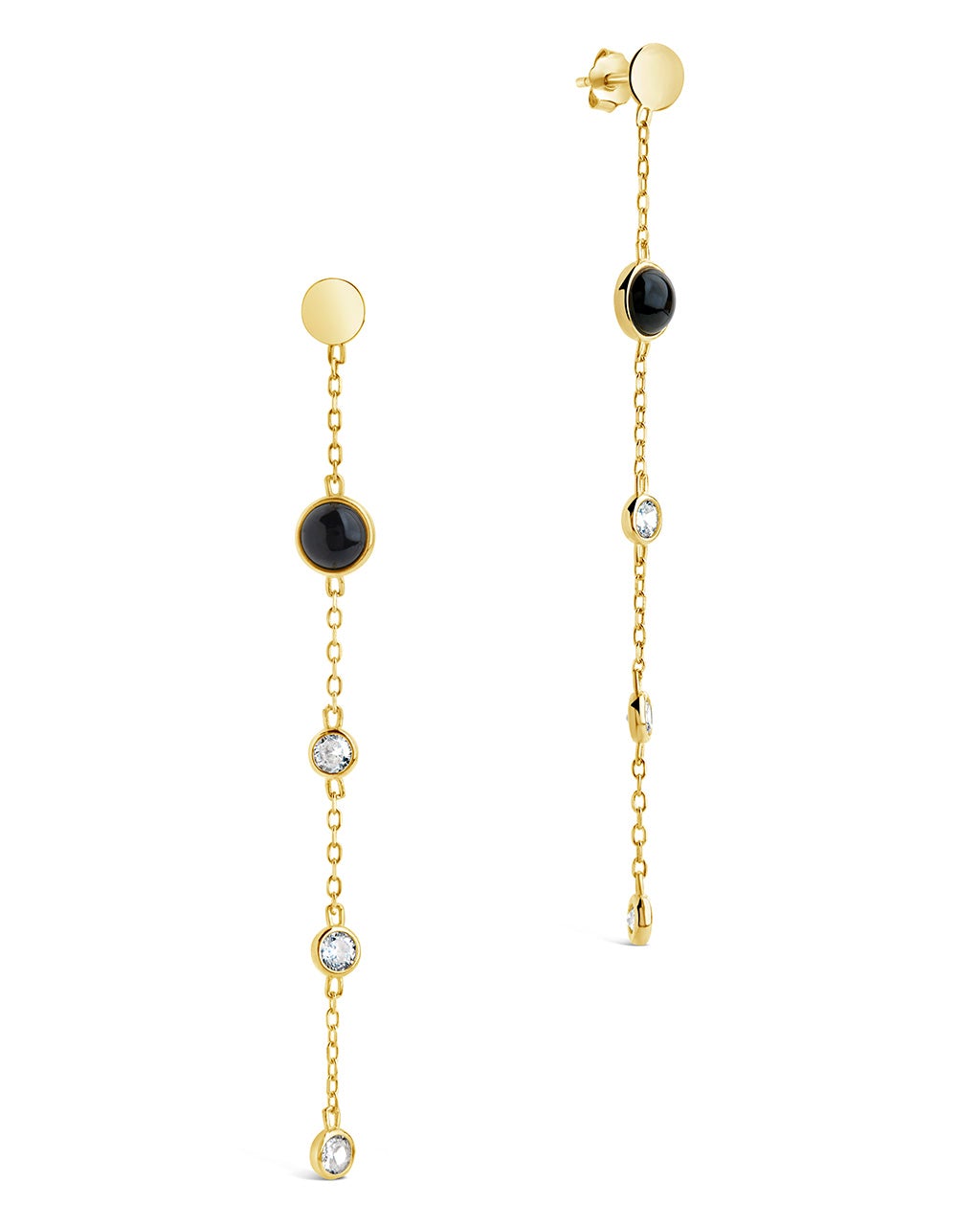 Sterling Silver CZ & Gemstone Drop Earrings Earring Sterling Forever Gold Onyx 