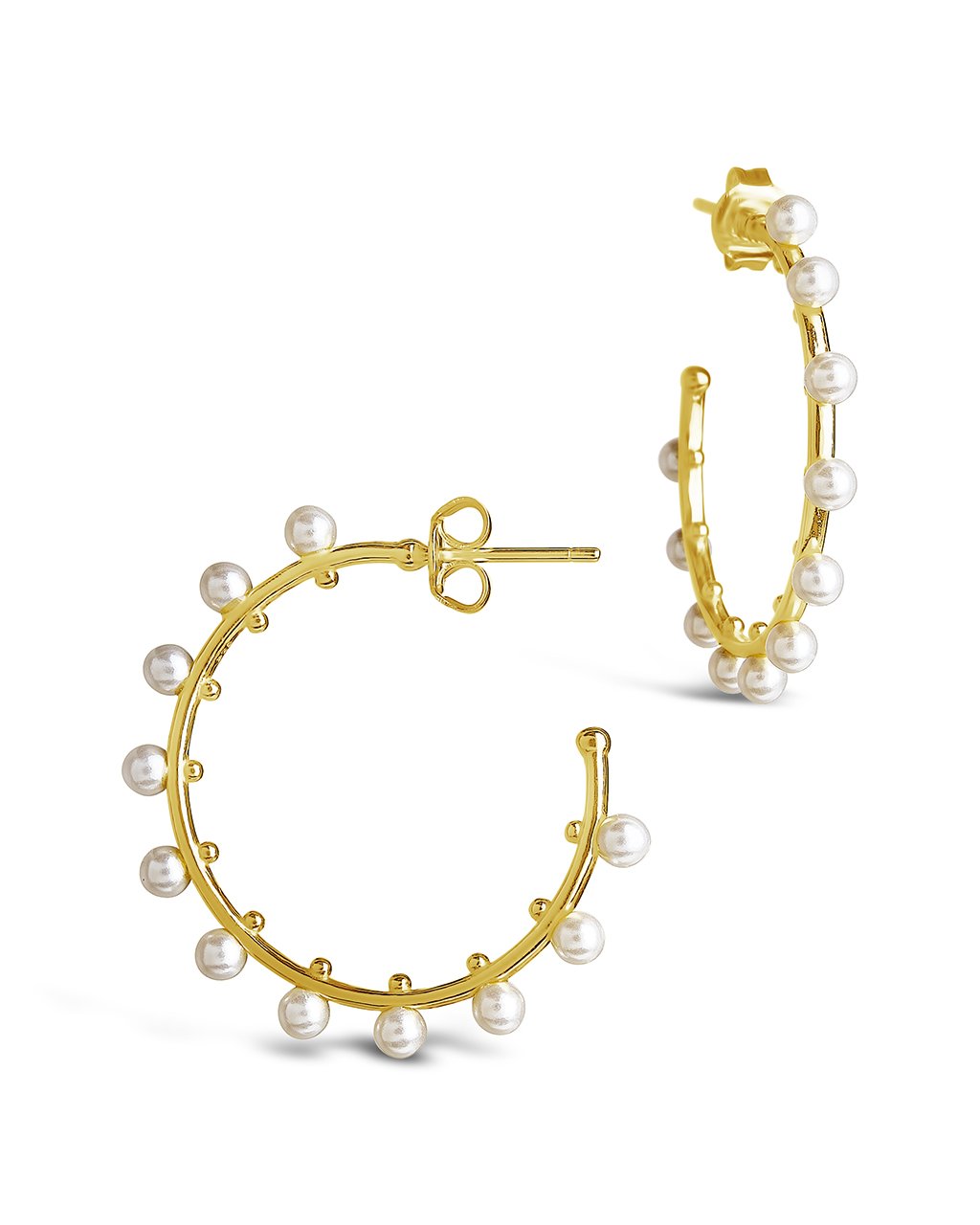 Sterling Silver 1" Pearl Studded Hoops Earring Sterling Forever Gold 