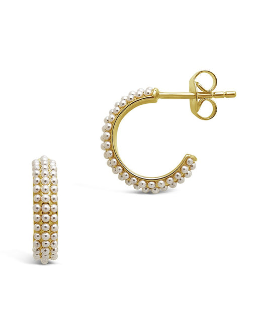 Sterling Silver Dainty Pearl Huggie Stud Hoops Earring Sterling Forever Gold 