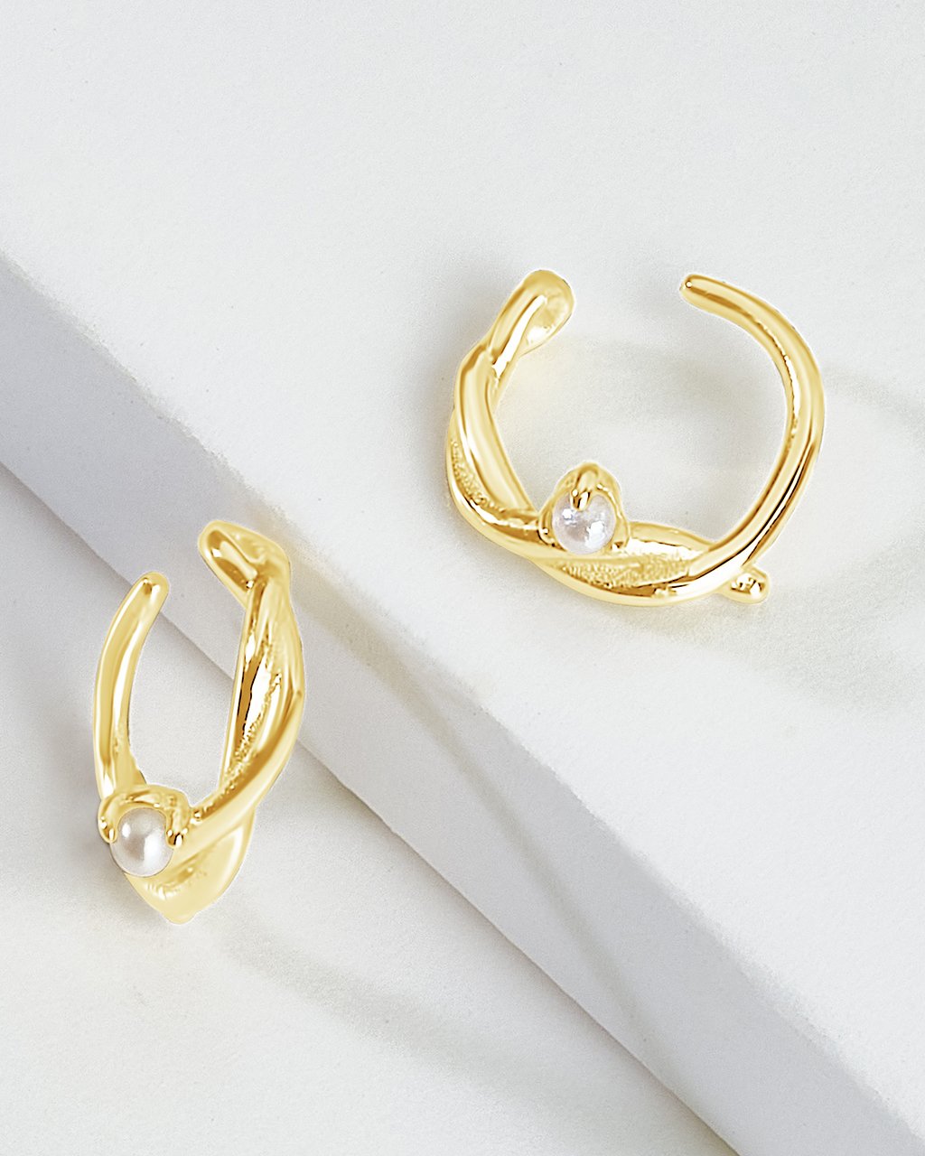 Sterling Silver Entangled Pearl Ear Cuff Set Earring Sterling Forever Gold 