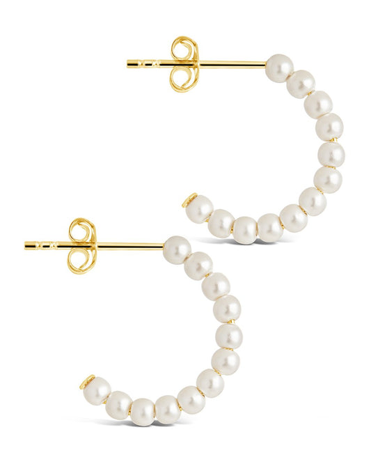 Sterling Silver 0.75" Pearl Hoops Earring Sterling Forever Gold 