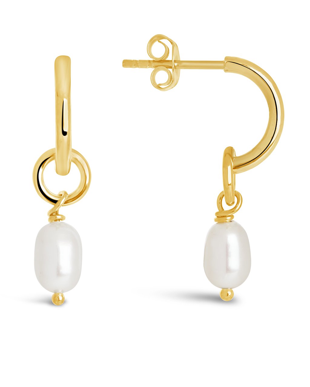 Sterling Silver Pearl Drop Hoops Earring Sterling Forever 
