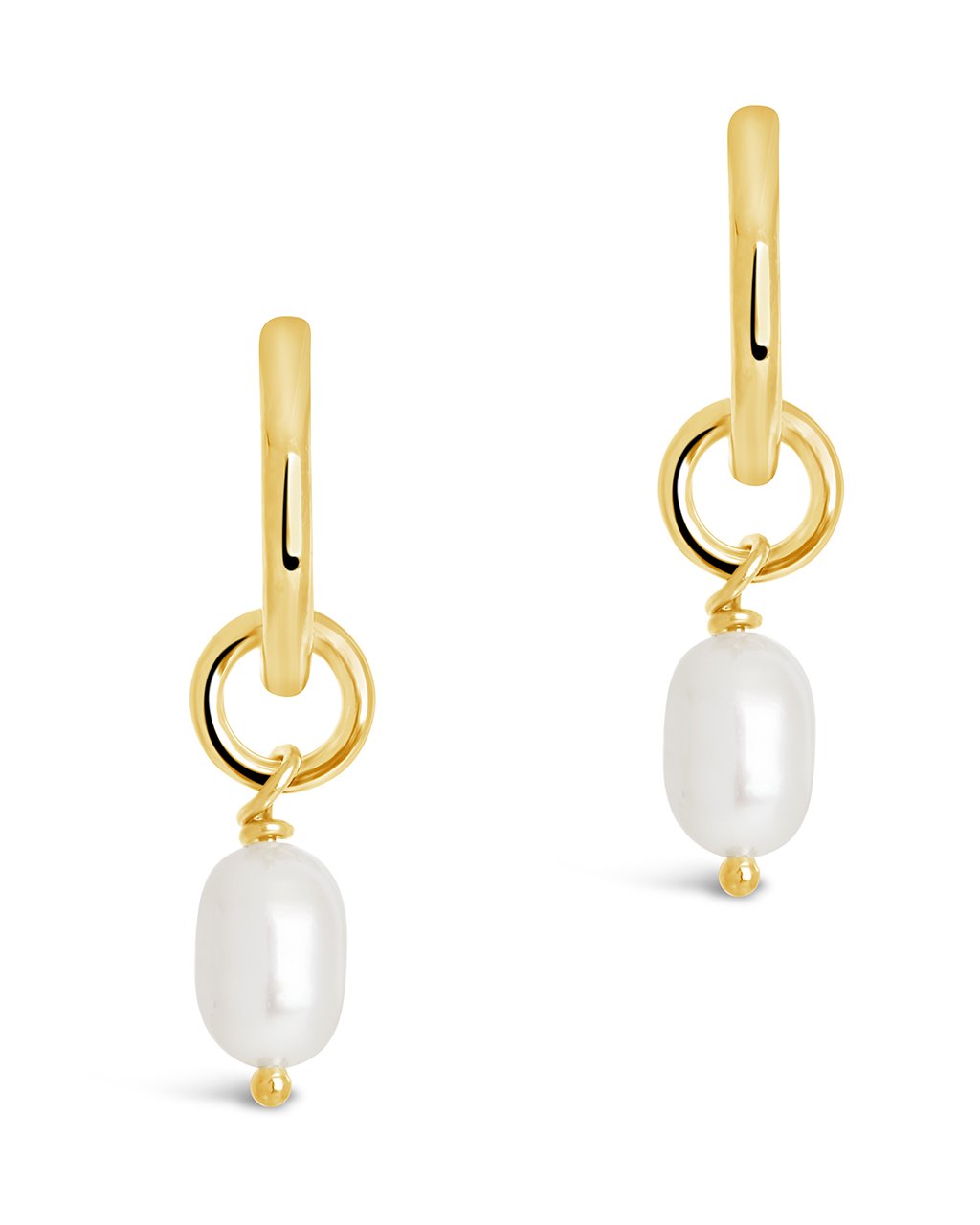 Sterling Silver Pearl Drop Hoops Earring Sterling Forever Gold 