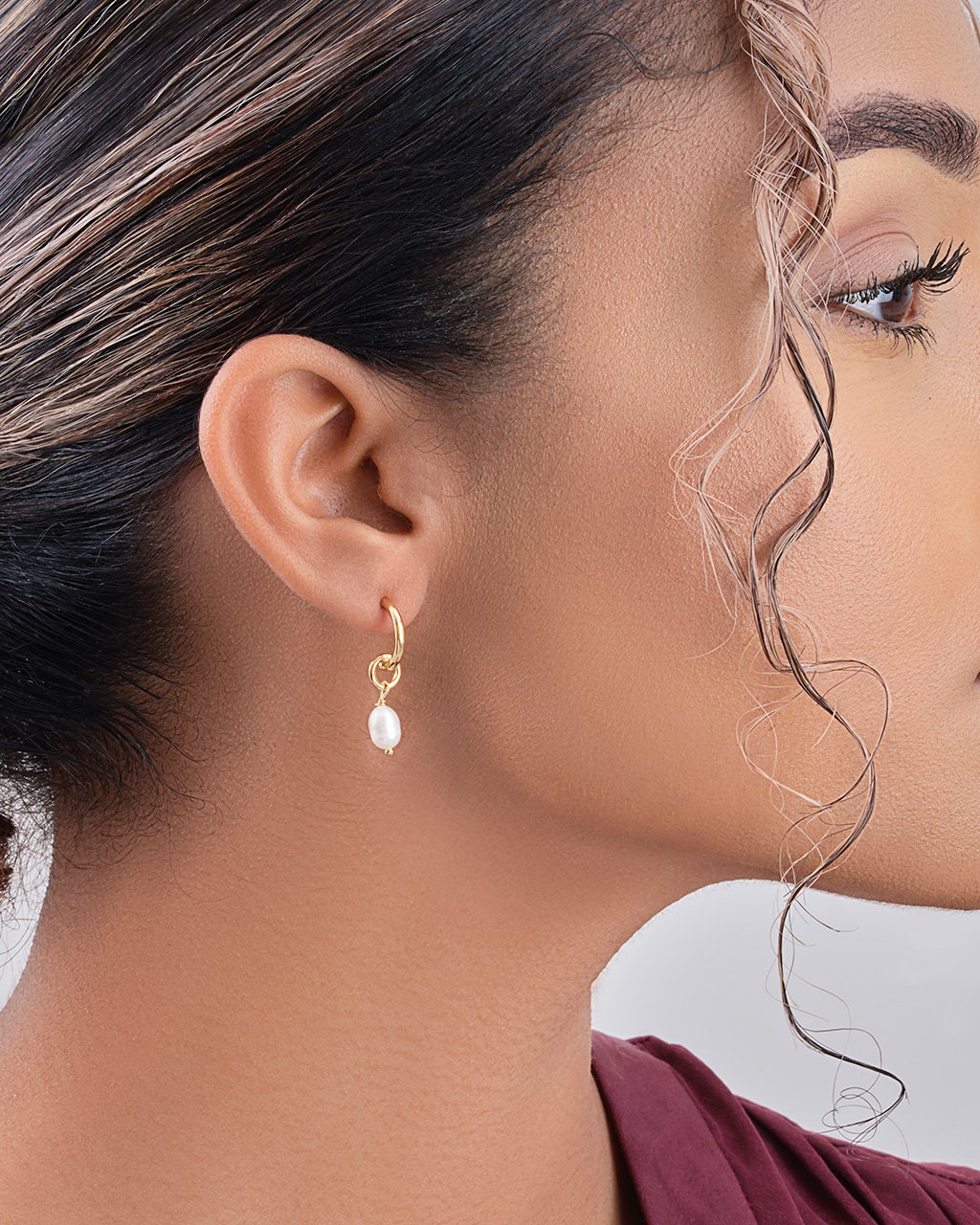 Sterling Silver Pearl Drop Hoops Earring Sterling Forever 