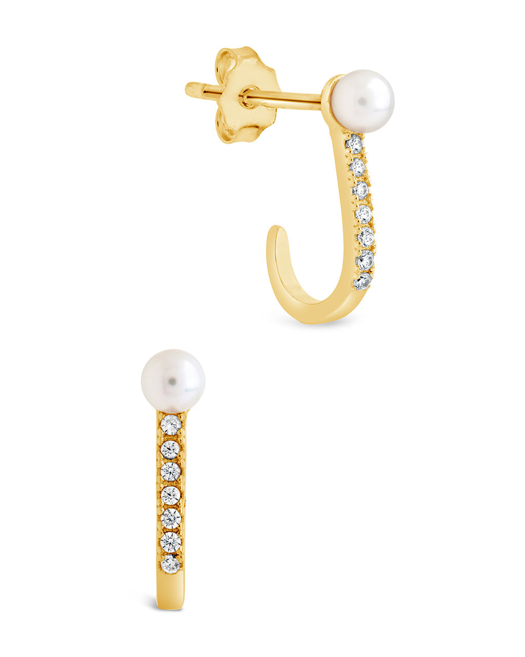 Sterling Silver Pearl & CZ Suspender Studs Earring Sterling Forever Gold 