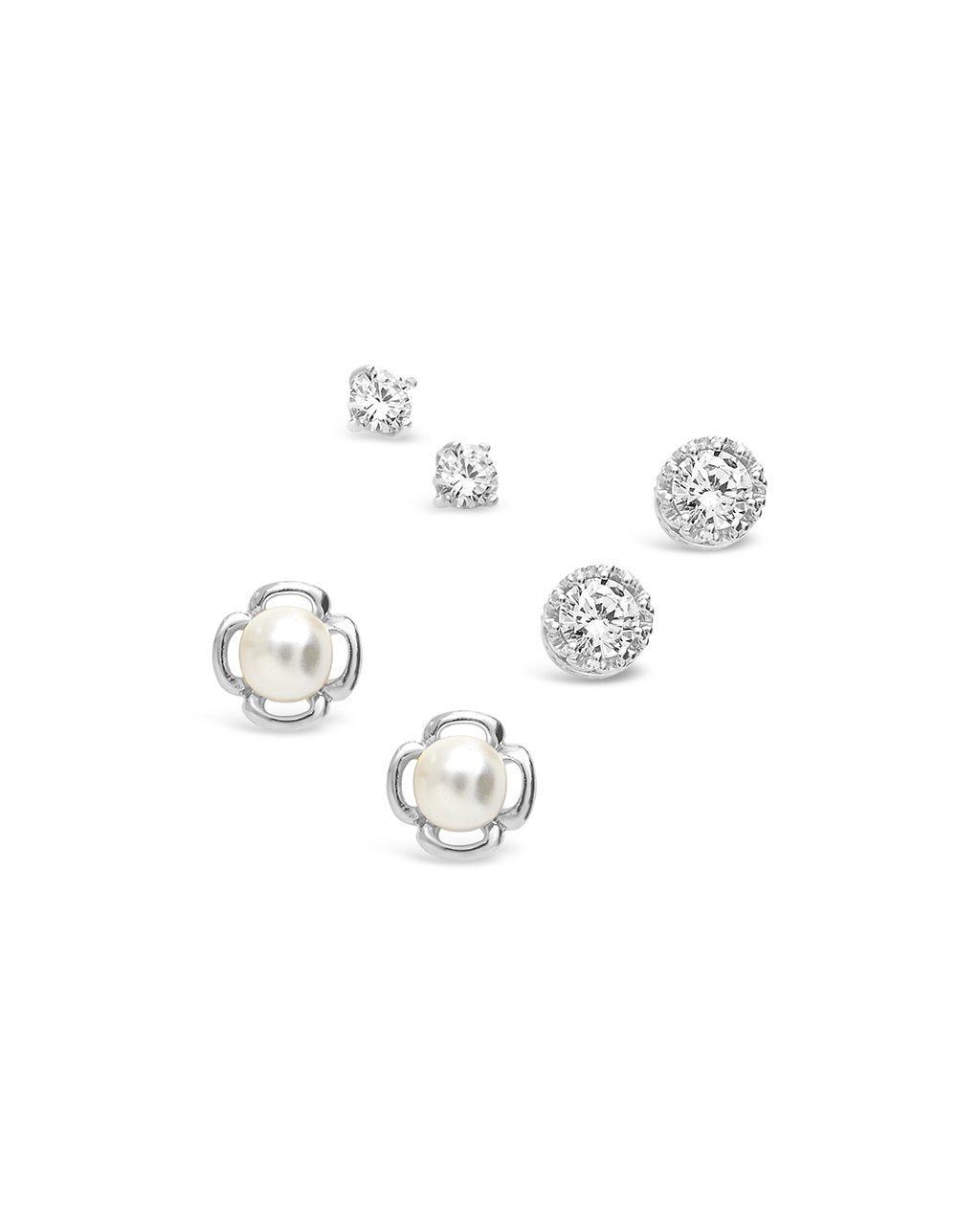 Sterling Silver Pearl & CZ Stud Set of 3 - Sterling Forever