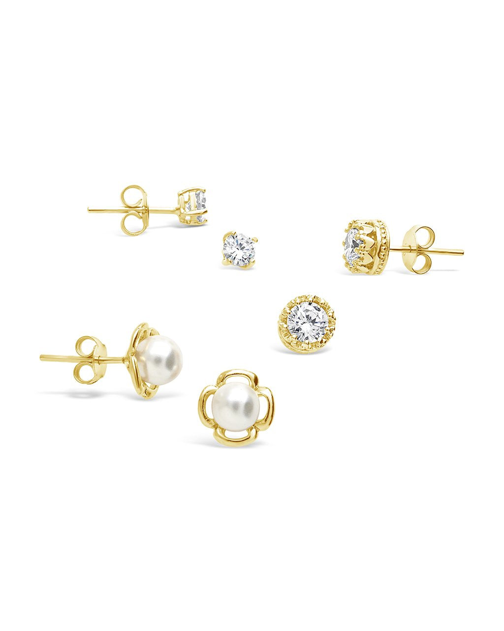 Sterling Silver Pearl & CZ Stud Set of 3 - Sterling Forever