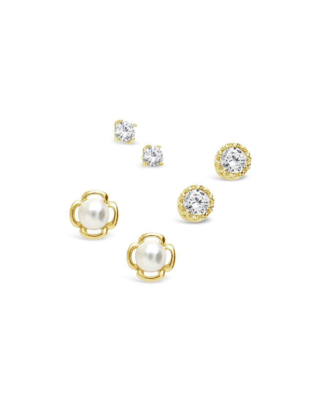 Sterling Silver Pearl & CZ Stud Set of 3 - Sterling Forever