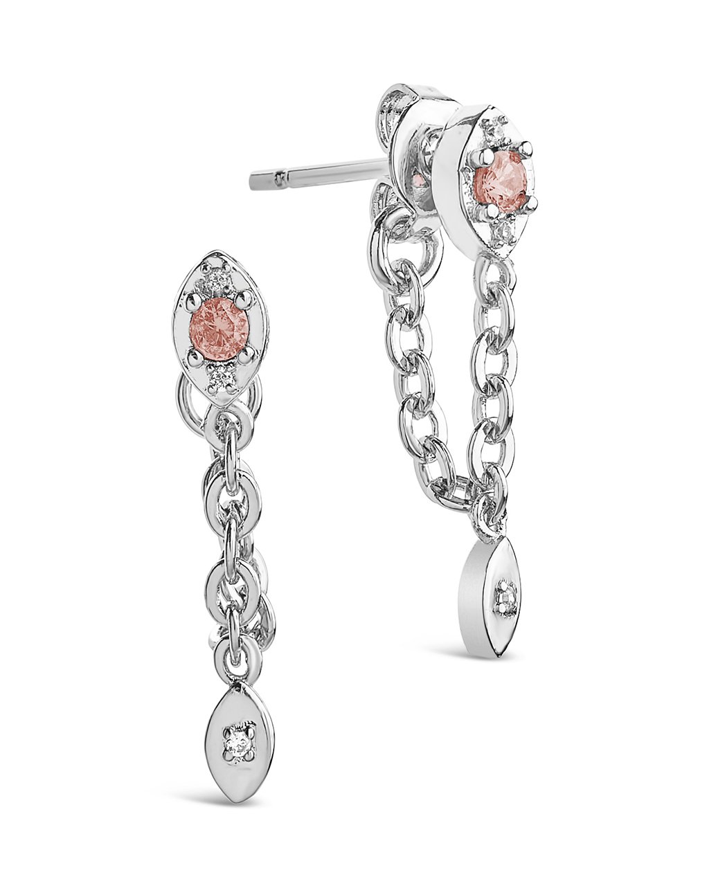 Charm and Chain Dangle Studs Earring Sterling Forever Silver Blush