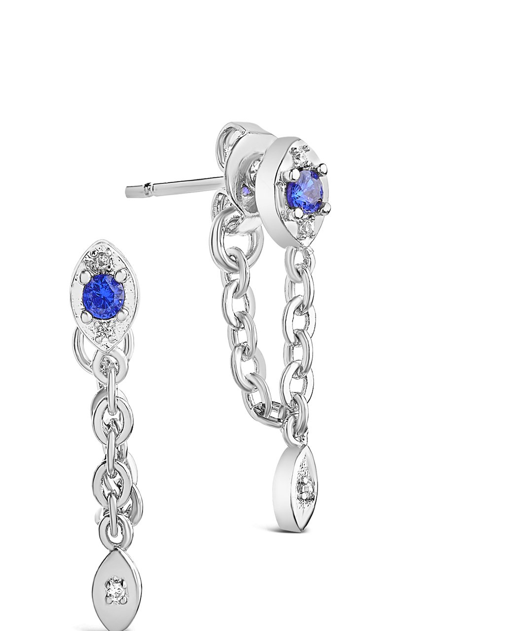 Charm and Chain Dangle Studs Earring Sterling Forever Silver Blue