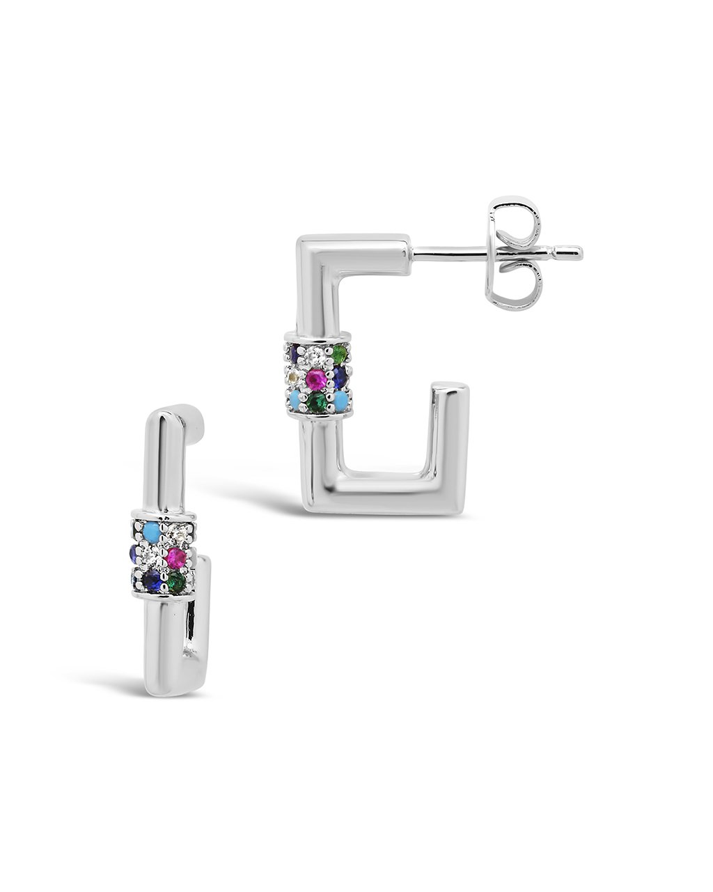 Square CZ Carabiner Clip Huggie Hoops Earring Sterling Forever Silver Multi