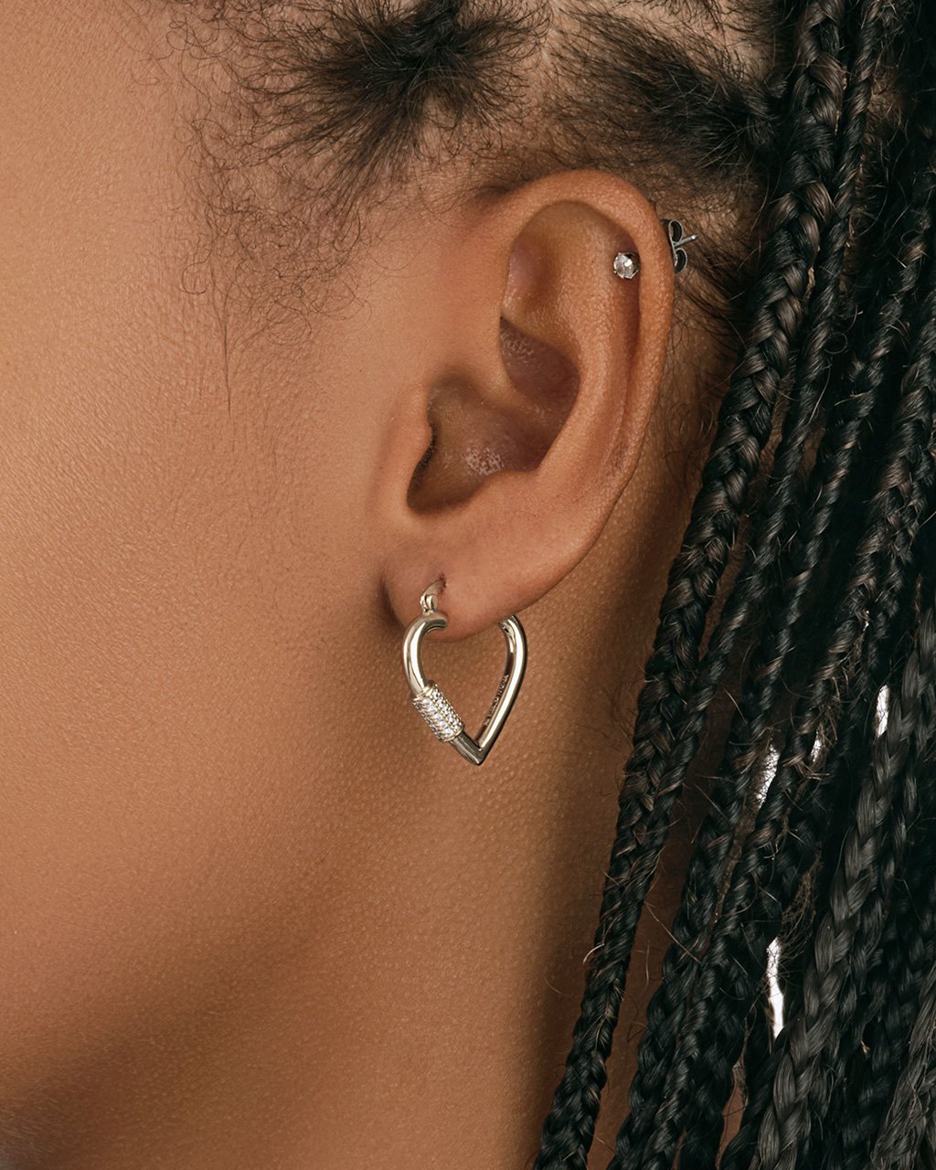 CZ Heart Carabiner Lock Hoops Earring Sterling Forever 