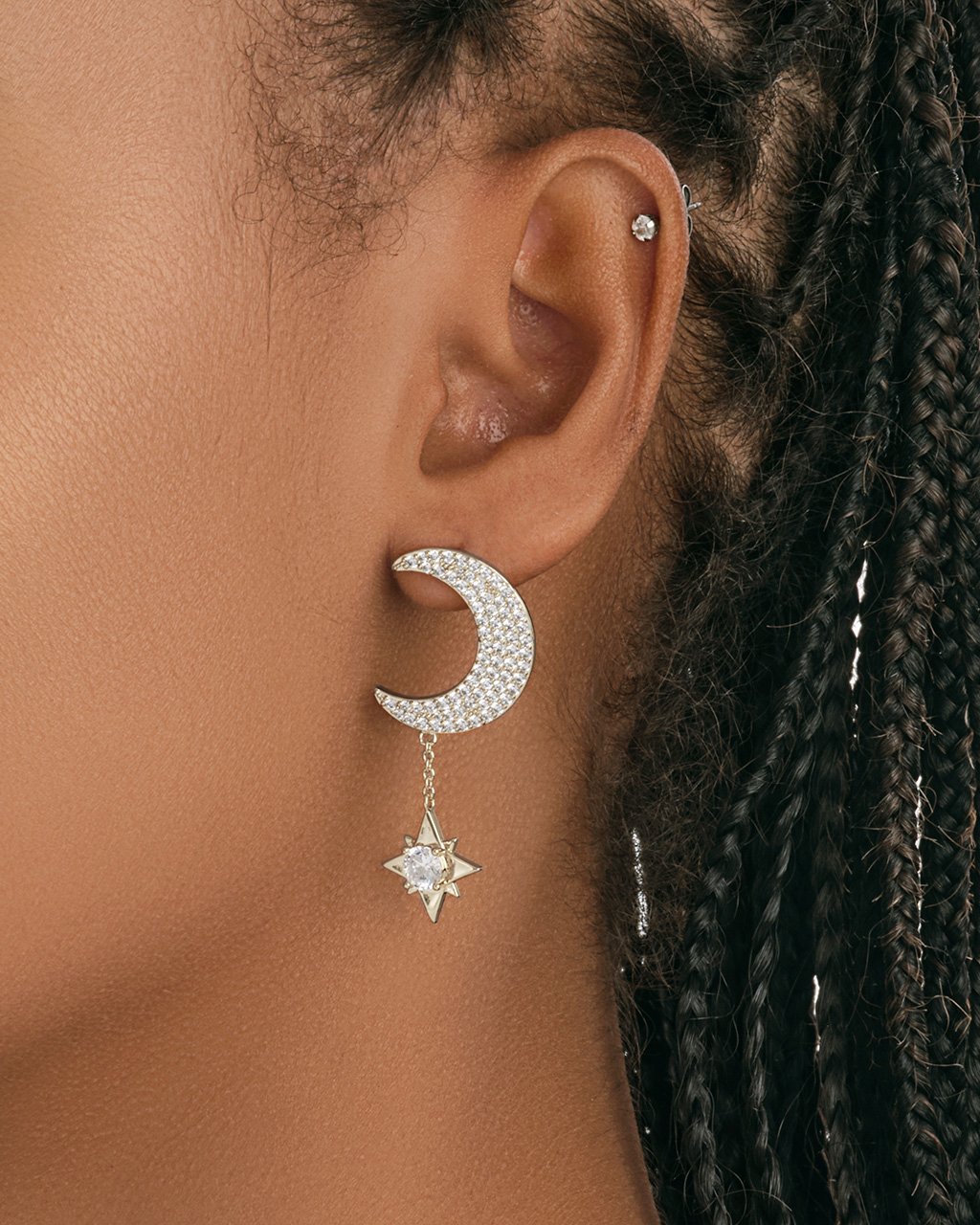 Moon & Star Dangle Studs Earring Sterling Forever 
