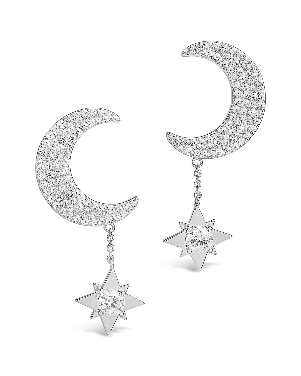 Moon & Dangle Star Studs Earring Sterling Forever Silver 
