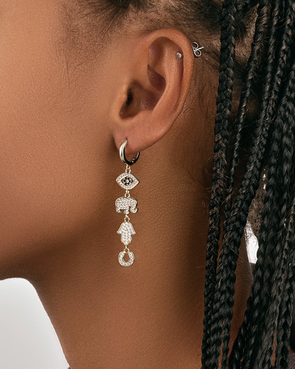 Charmed CZ Dangle Micro Hoops Earring Sterling Forever 