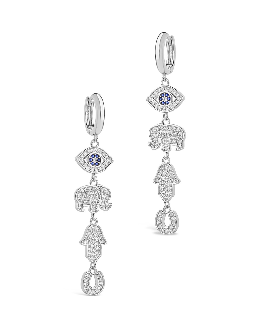 Charmed CZ Dangle Micro Hoops Earring Sterling Forever Silver
