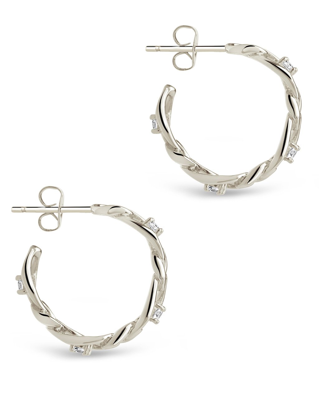 CZ Studded Figaro Link Hoops Earring Sterling Forever 