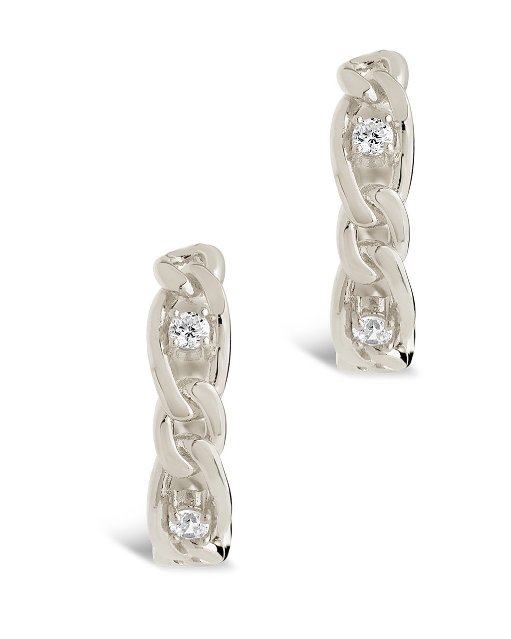 CZ Studded Figaro Link Hoops Earring Sterling Forever 