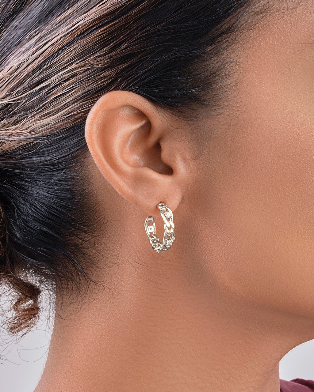 CZ Studded Figaro Link Hoops Earring Sterling Forever 
