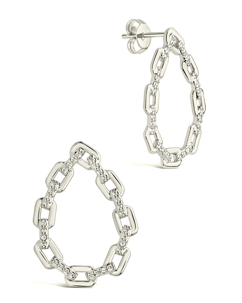 CZ Chain Link Drop Studs Earring Sterling Forever Silver 
