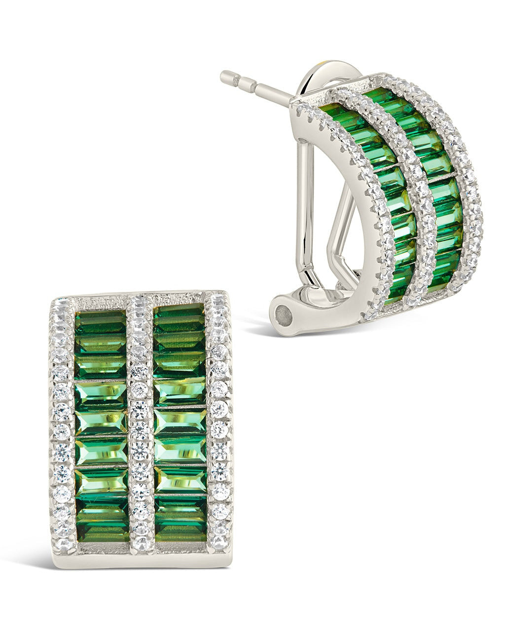 Serena CZ Hoops Earring Sterling Forever Silver Emerald 