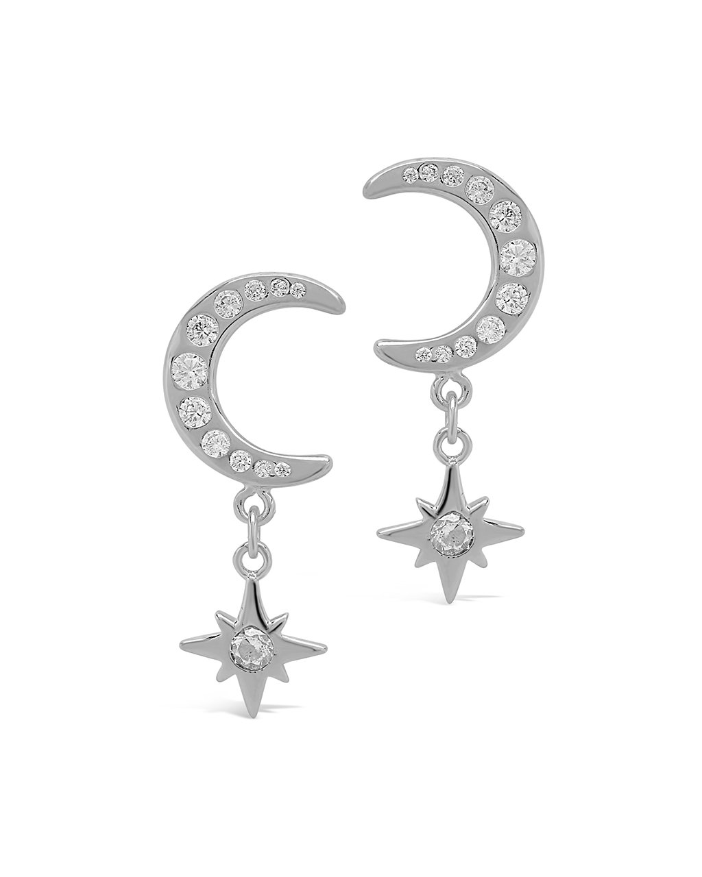Sterling Silver CZ Crescent & Star Drop Stud Earrings – Sterling Forever