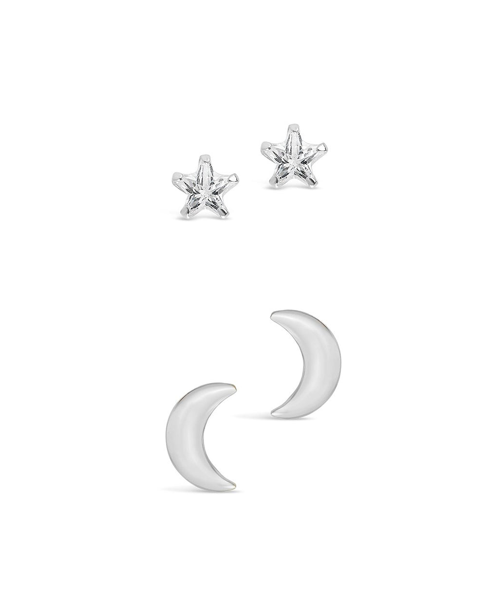 Sterling Silver Crescent & CZ Star Stud Set - Sterling Forever