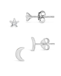 Sterling Silver Crescent & CZ Star Stud Set - Sterling Forever