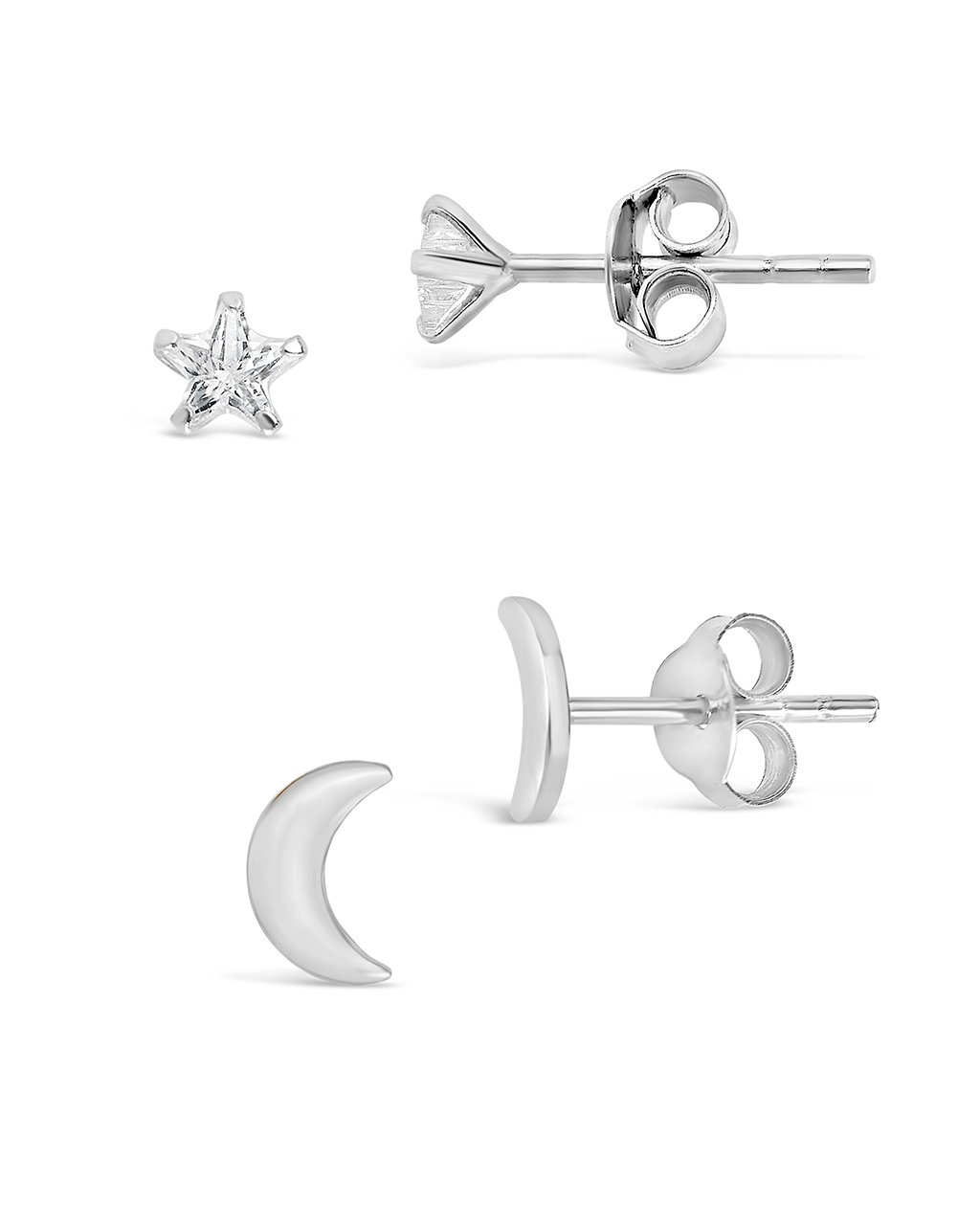Sterling Silver Crescent & CZ Star Stud Set - Sterling Forever