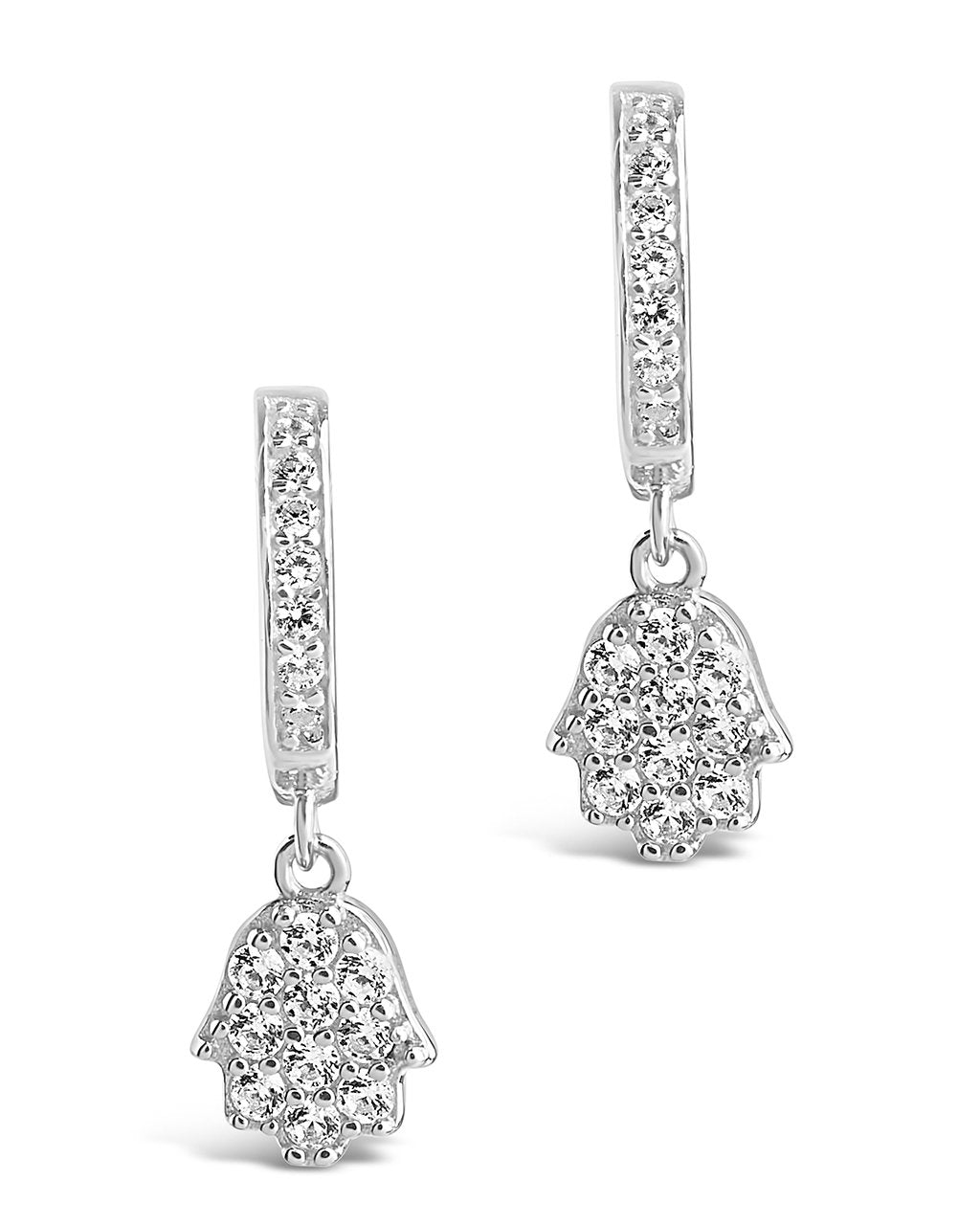 Sterling Silver CZ Hamsa Micro Hoops Earring Sterling Forever Silver 