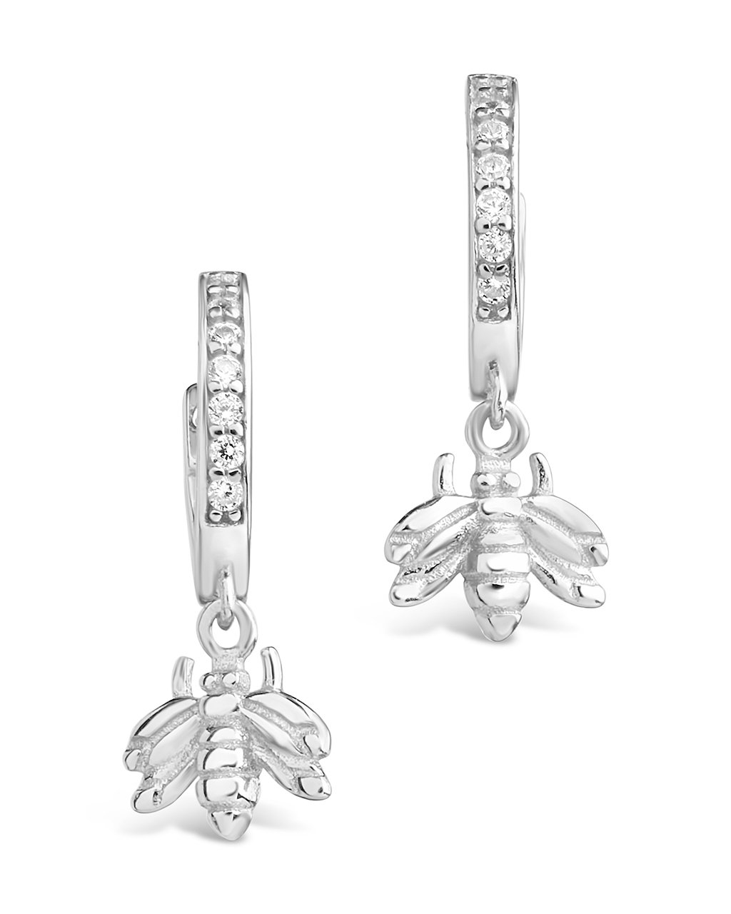 Sterling Silver CZ Bee Micro Hoops Earring Sterling Forever Silver 