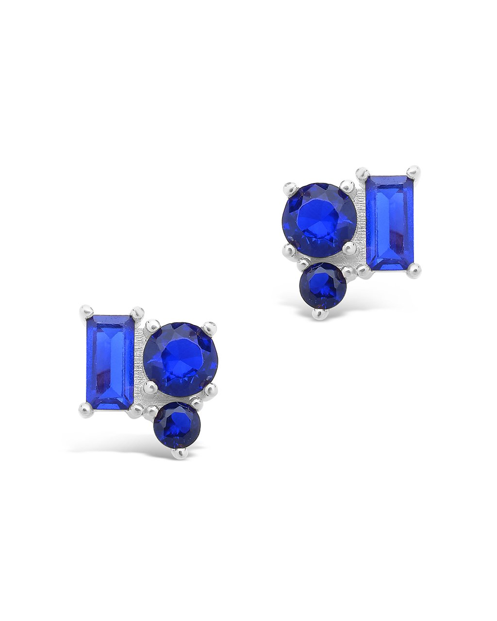Sterling Silver CZ Cluster Studs Earring Sterling Forever Silver Sapphire 