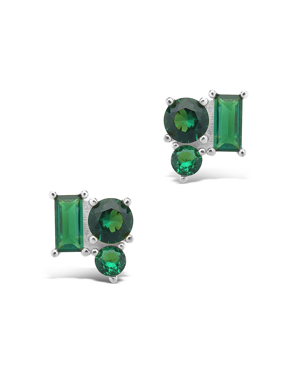 Sterling Silver CZ Cluster Studs Earring Sterling Forever Silver Emerald 