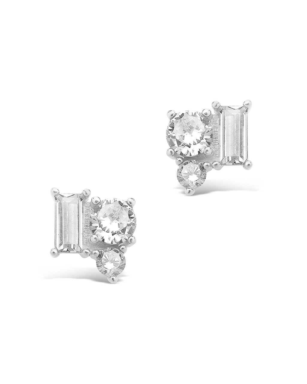 Sterling Silver CZ Cluster Studs Earring Sterling Forever Silver Clear 